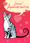 Chat adorable sur fond de c&oelig;urs pour f&ecirc;ter l'anniversaire